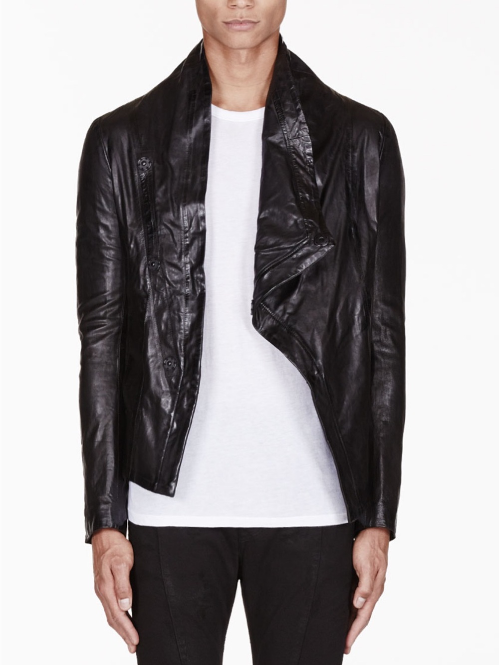 Julius Black Draped Leather Unisex Bomber Jacket Avant Garde Japanese Bikercore